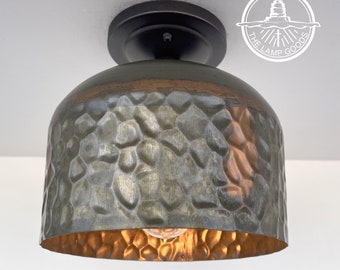 Verde Green and Copper Metal Dome Ceiling Light  - Lighting Fixture Farmhouse Flush Mount Drum Chandelier Kitchen Bathroom Mancave Rustic