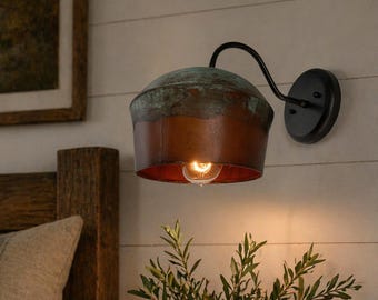Bathroom Lighting COPPER Handcrafted Rustic Farmhouse Wall Sconce - Flush Mount Fixture Chandelier Kitchen  Bathroom Vanity Light Cottage