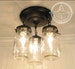 Mason Jar LIGHT FIXTURE Chain Trio of Vintage Quarts - Rustic Farmhouse Chandelier Lighting Ceiling Antique Kitchen Pendant Bathroom Pantry 