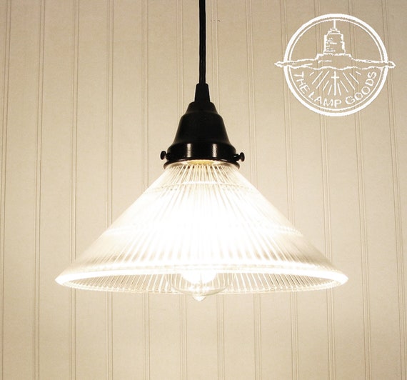 Glass Pendant Lighting Large Holophane Cone Lights Ceiling Flush Mount