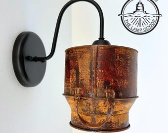 Rustic Weathered Milk Can Farmhouse Wall Sconce – Vintage Metal Wall Light – Country Cottage Barn-Style Lighting