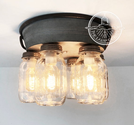 Rustic Mason Jar CEILING LIGHT Fixture 