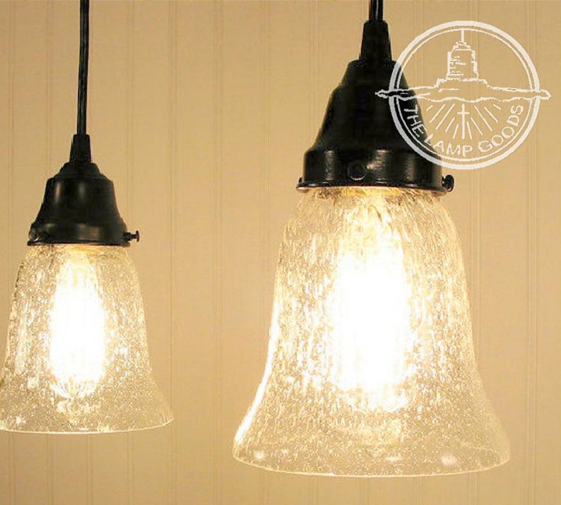 Clear Glass Pendant Light of Seeded Glass Hanging Chandelier Ceiling Flush Mount Lighting Fixture Kitchen Island Bedroom Antique Lamp Track image 1