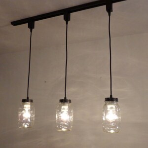 Mason Jar TRACK LIGHTING Pendant Trio - Rustic Chandelier Farmhouse Light Ceiling Flush Mount Kitchen Bathroom Lamp Hanging Canning Lamp image 3