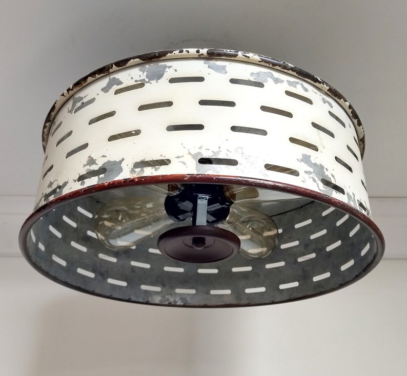 Rustic Flush Mount Galvanized Ceiling Light Chippy White Etsy