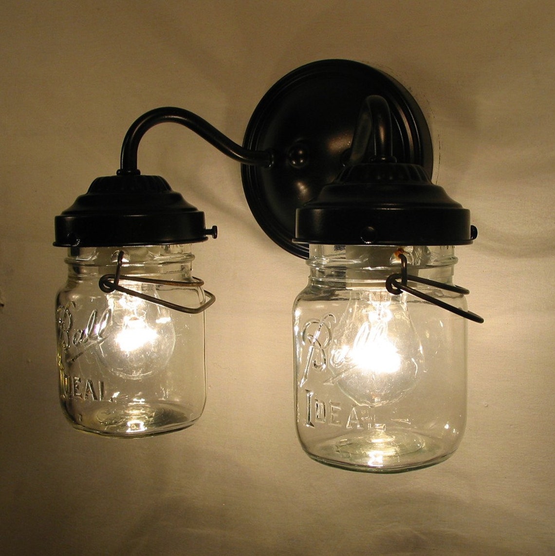 Vintage CLEAR Canning Jar DOUBLE Sconce Light Wall Mount Etsy