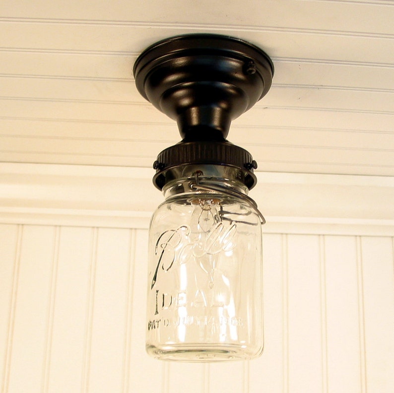 Mason Jar Ceiling LIGHT Fixture Antique Quart Rustic Farmhouse Flush Mount Kitchen Laundry Lighting Vintage Chandelier Pendant Canning Jar image 4