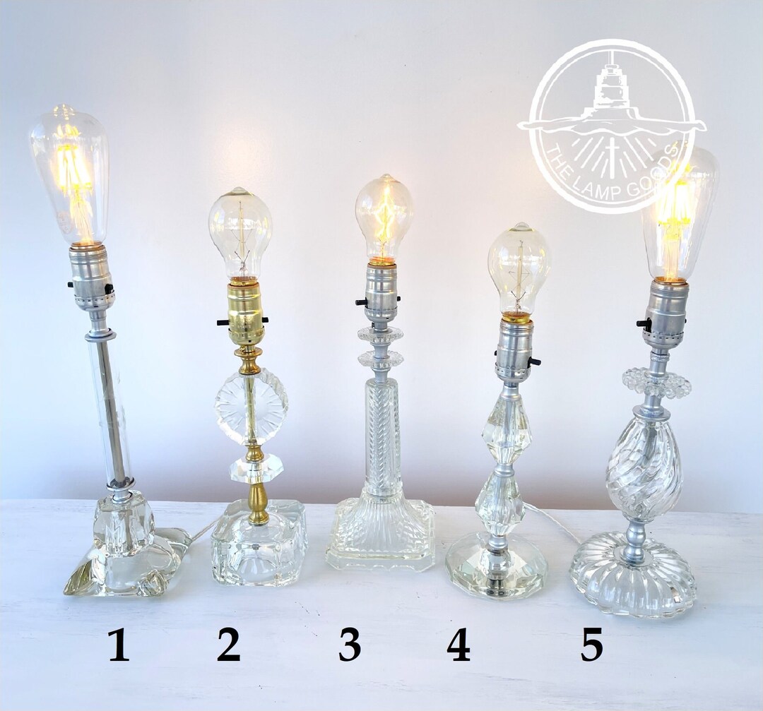 Antique Glass Table Lamps EACH Vintage Bedroom Stand Light Etsy