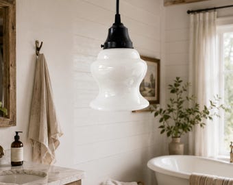 Single Vintage Milk Glass Heavy Bell Pendant