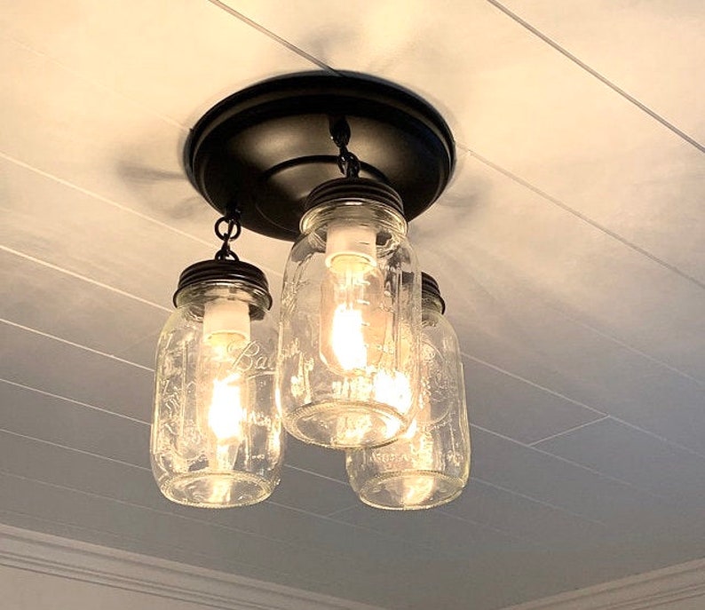 Flush Mount Ceiling Light MASON JAR LIGHT New Quart Chain Trio Etsy