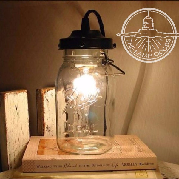 Mason Jar Lamp Table - Plug In Vintage Quart