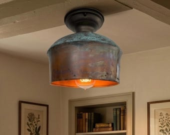 Handcrafted Copper Rustic Farmhouse Ceiling Light | 8.5"W | Lighting Fixture Flush Mount Chandelier Kitchen Bathroom Cabin Cottage