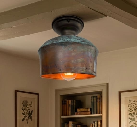 Handcrafted Copper Rustic Farmhouse Ceiling Light | 8.5"W | Lighting Fixture Flush Mount Chandelier Kitchen Bathroom Cabin Cottage