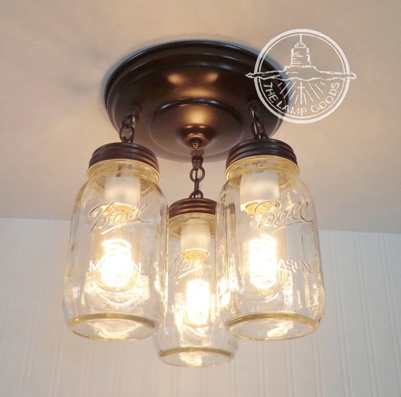 Mason Jar Light New Quart Trio Flush Mount Ceiling Lighting Etsy