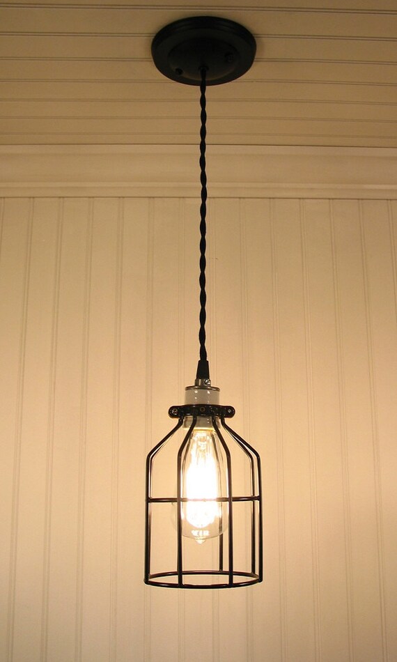 Industrial Cage PENDANT Light With Edison Bulb Rustic Modern Loft