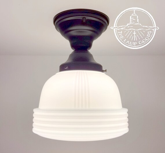 Vintage Milk Glass Flush Mount Light Fixture Modern Lighting Chandelier Lamp Kitchen Farmhouse Lampgoods