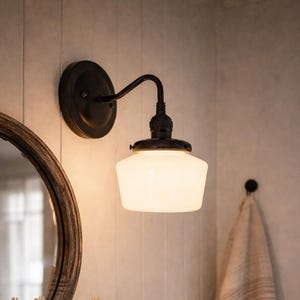 Small Schoolhouse Antique Milk Glass Wall Sconce Light - Lighting Fixture Bathroom Ceiling Bedroom Mid Century Flush Mount Bathroom Vanity