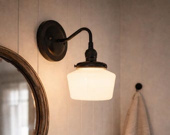 Small Schoolhouse Antique Milk Glass Wall Sconce Light - Lighting Fixture Bathroom Ceiling Bedroom Mid Century Flush Mount Bathroom Vanity