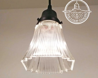 Square Holophane Vintage Glass Hanging Pendant- Hanging Bathroom Kitchen Lighting Fixtures Illumination Lamps