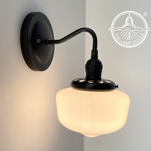 Petite Schoolhouse Antique Vintage Milk Glass Wall Sconce Light - Lighting Fixture Chandelier Ceiling Modern Flush Mount Bathroom Vanity