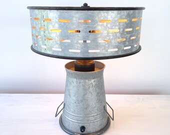 Farmhouse Lamp Table Rustic Galvanized Bedroom Stand Light Fixture