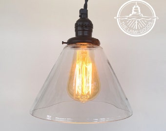 Rustic Pendant Light of Glass Lighting with Exposed Socket - Hanging Bathroom Kitchen Lighting Fixtures Illumination Lamps