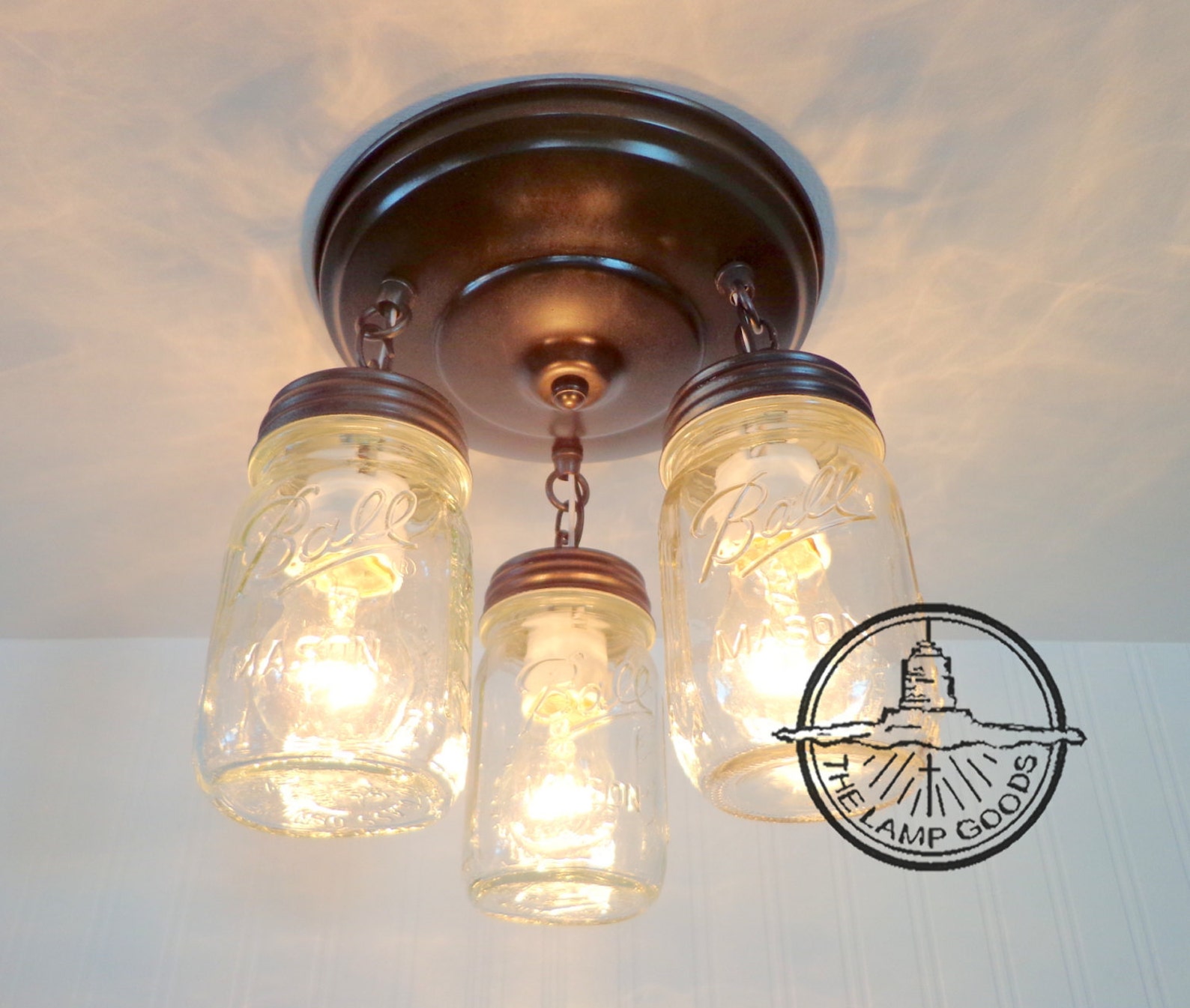 Mason Jar LIGHT FIXTURE New PINT Trio Flush Mount Farmhouse Etsy