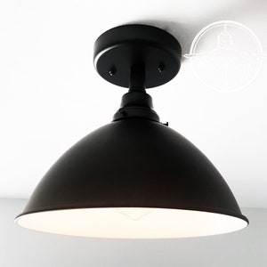 Modern Farmhouse Ceiling Light of Large Black Enamel Shade - Kitchen Bathroom Dining Restaurant Flush Mount Chandelier Lighting Track Fan