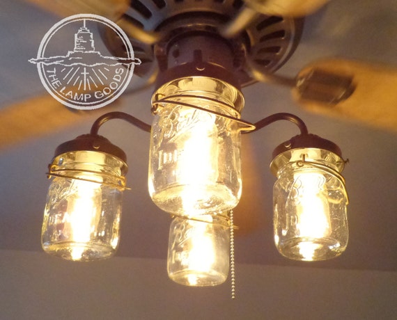 Rustic Mason Jar Ceiling Fan Light Kit Only With Vintage Pints Farmhouse Lighting Fixture Chandelier Pendant Flush Mount Track Lamp Goods