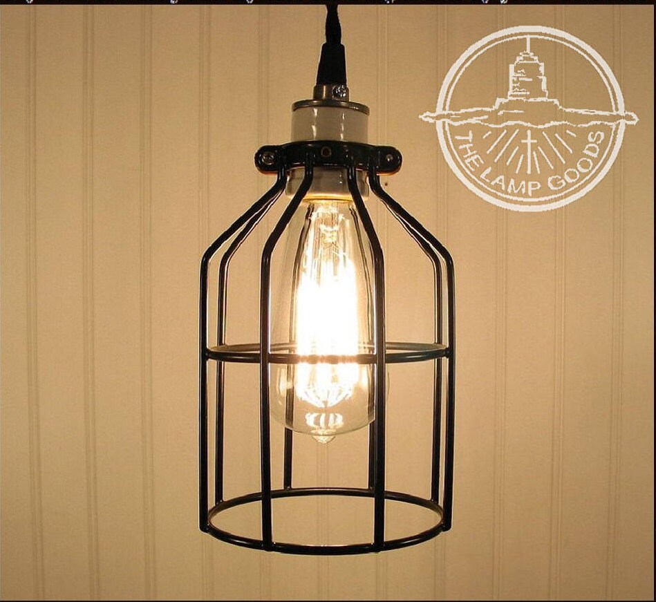Industrial Cage PENDANT Light With Edison Bulb Rustic Modern