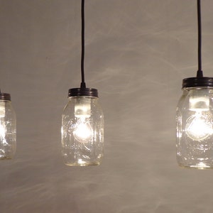 Mason Jar TRACK LIGHTING Pendant Trio - Rustic Chandelier Farmhouse Light Ceiling Flush Mount Kitchen Bathroom Lamp Hanging Canning Lamp image 4
