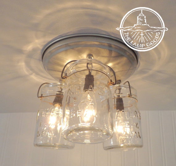 Mason Jar Ceiling Light Hanging Pints Farmhouse Kitchen Flush Mount Lighting Fixture With Vintage Jars By Lamp Goods