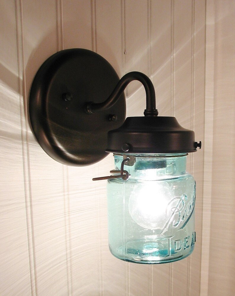 Vintage BLUE Canning Jar SCONCE Light Mason Wall Flush Mount | Etsy