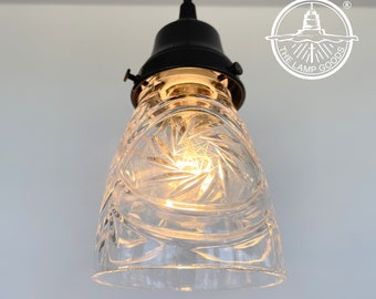 Petite Leaded Cut-Glass Hanging Pendant Light - Flush Mount Ceiling Chandelier Farmhouse Lamp Bathroom Kitchen Traditional by LampGoods