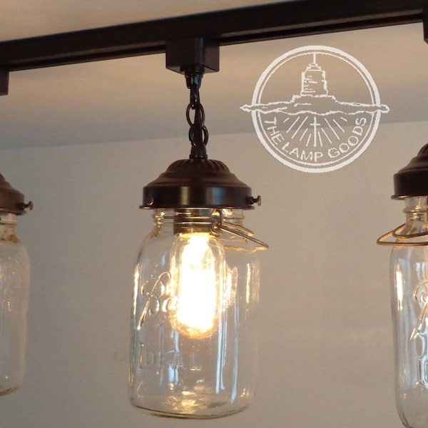 Mason Jar LIGHTING TRACK Single ONE 1930's Vintage Quart - Chandelier Pendant Farmhouse Mount Ceiling Fan Track Rustic Fixture Antique Light