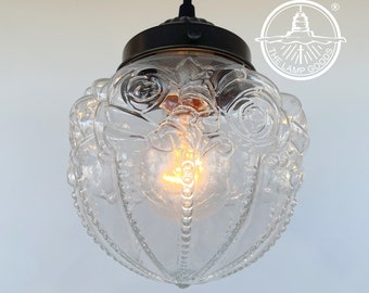 Victorian Embossed Antique Glass Globe PENDANT Lights - Hanging Ceiling Lighting Bathroom Vanity Chandelier Fixture Flush Mount Kitchen Lamp