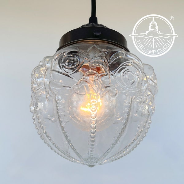 Victorian Embossed Antique Glass Globe PENDANT Lights - Hanging Ceiling Lighting Bathroom Vanity Chandelier Fixture Flush Mount Kitchen Lamp