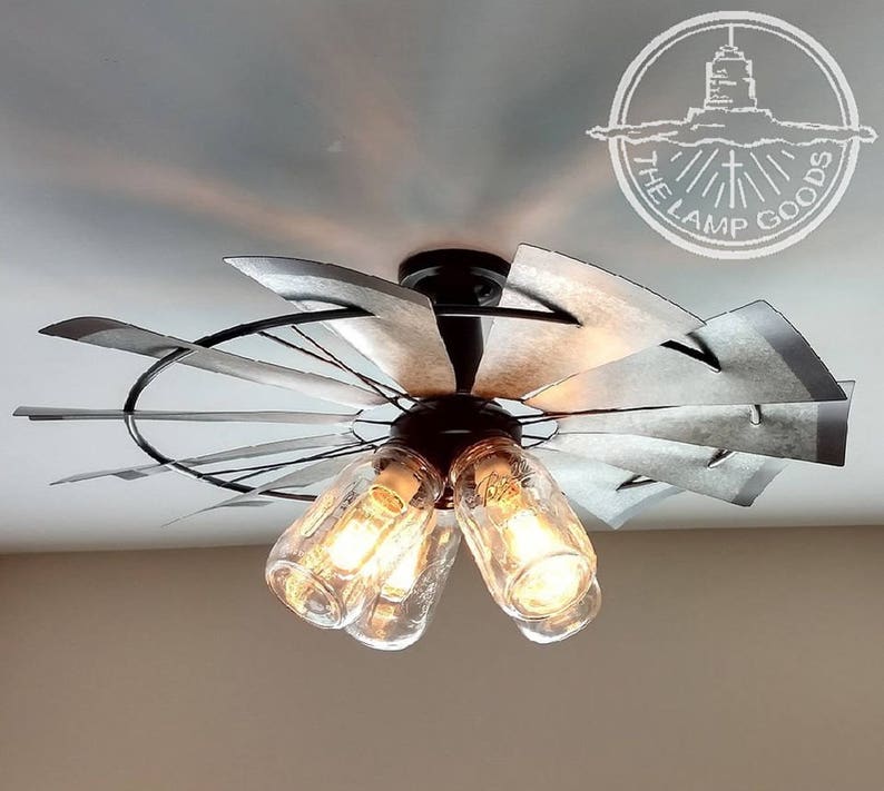 Mason Jar Windmill Farmhouse Ceiling Light Fixture Ceiling Kitchen Island Vintage Industrial Shown Wedison Bulbs