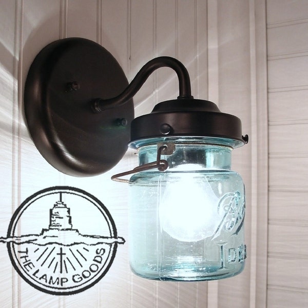 Vintage BLUE Mason Jar SCONCE Light -Rustic Wall Vanity Lighting Fixture Farmhouse Kitchen Ceiling Chandelier Pendant Bathroom Lamp Fan