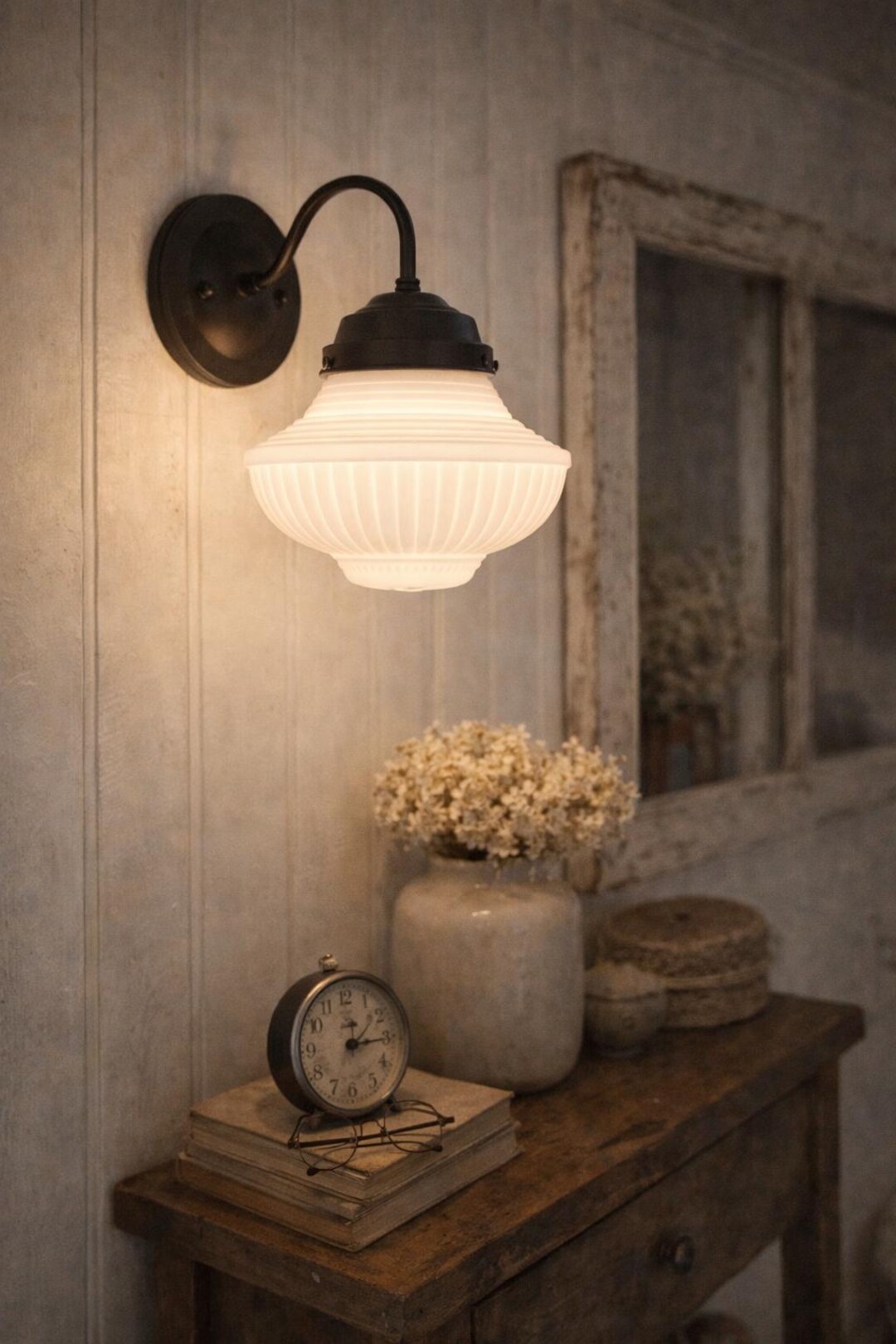 Traditional Milk Glass SCONCE Schoolhouse Wall Lighting - Antique