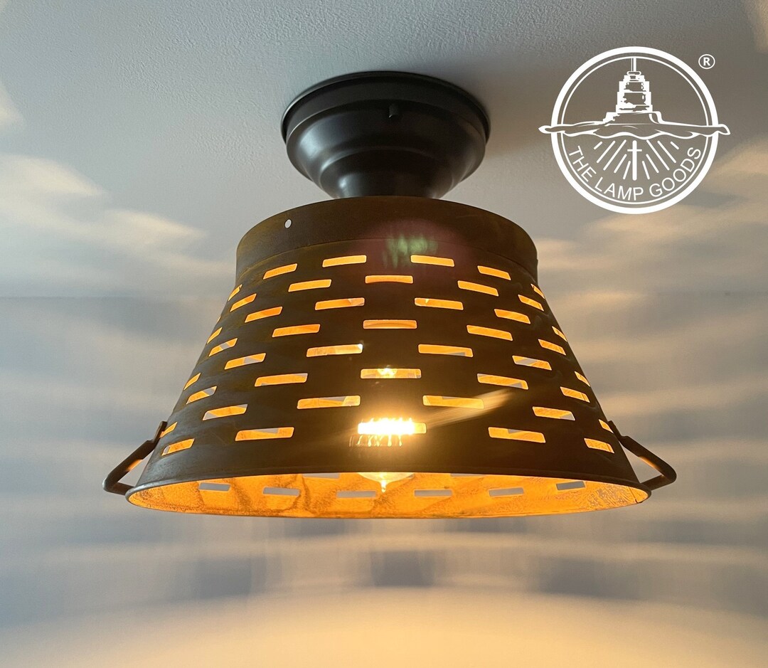 Image showcasing Pierced Barn Metal Rustic Farmhouse Ceiling Light Fixture - Flush Mount Lighting Cottage ...