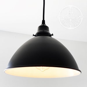 Large Black Modern Farmhouse Pendant Light Enamel Shade - Country Flush Mount Chandelier Lighting Track Fan Rustic Industrial Hanging