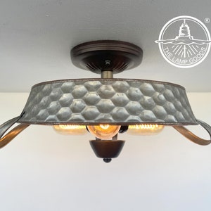 Flat Rustic Tub Ceiling Light Galvanized Beehive Metal Semi Flush-Farmhouse Lighting Fixture Chandelier Kitchen Laundry Wash Bathroom Modern