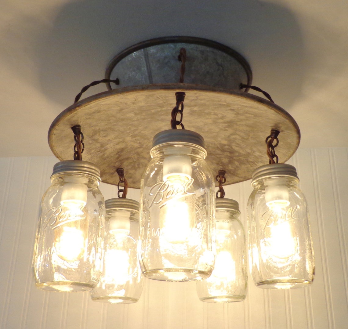 FLUSH MOUNT Ceiling Light Lamp Goods' Exclusive Mason Jar Fixture 5