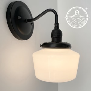 Small Schoolhouse Antique Milk Glass Wall Sconce Light - Lighting Fixture Bathroom Ceiling Bedroom Mid Century Flush Mount Bathroom Vanity