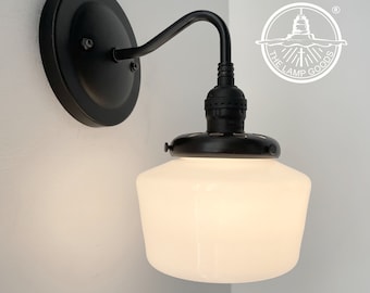 Small Schoolhouse Antique Milk Glass Wall Sconce Light - Lighting Fixture Chandelier Ceiling Modern Mid Century Flush Mount Bathroom Vanity