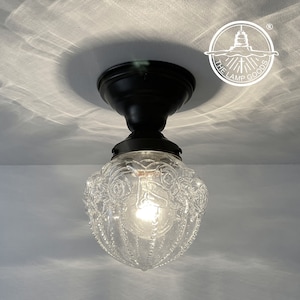 Victorian Embossed Flush Mount Globe Antique Ceiling Light Glass - Chandelier Lighting Fixture Vintage Farmhouse Kitchen Hallway Bathroom