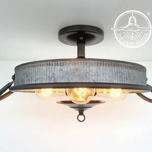 Galvanized Flat Tub Laundry Room Ceiling Light Fixture- Metal LOFT Kitchen Farmhouse Pendant Chandelier Flush Mount Farmhouse Man LampGoods