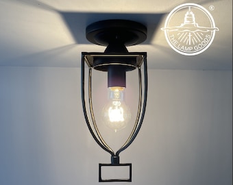 Sleek Sophisticated Iron Industrial Flush Mount Ceiling Light - Lighting Fixture Modern Farmhouse Chandelier Kitchen Cabin Man Cave Cottage