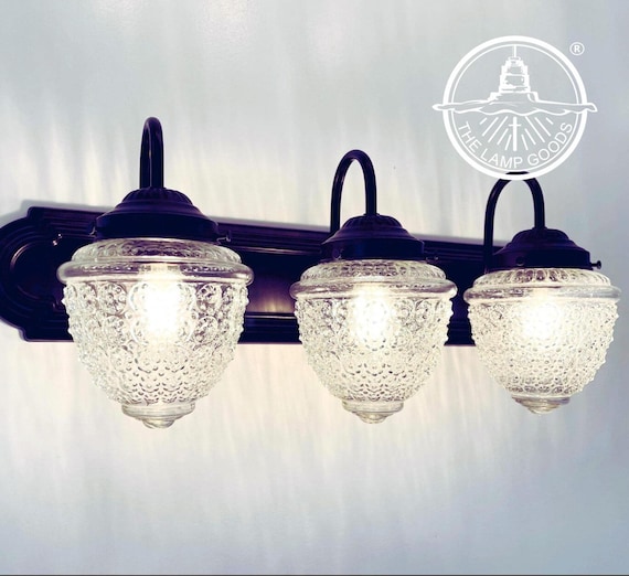 Clear Acorn Glass Lighting Vanity Trio - Antique Bathroom Light Fixtures Wall Mount Farmhouse Kitchen Dining Room Ceiling Chandelier Lamp